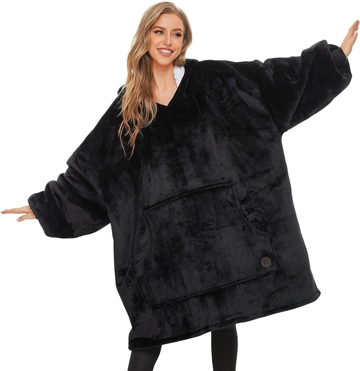 Wearable Blanket Hoodie, Oversized Sherpa Sweatshirt Blanket for Adults Women Men, Warm Cozy Hooded Blanket, Gifts for Mom Girlfriend
