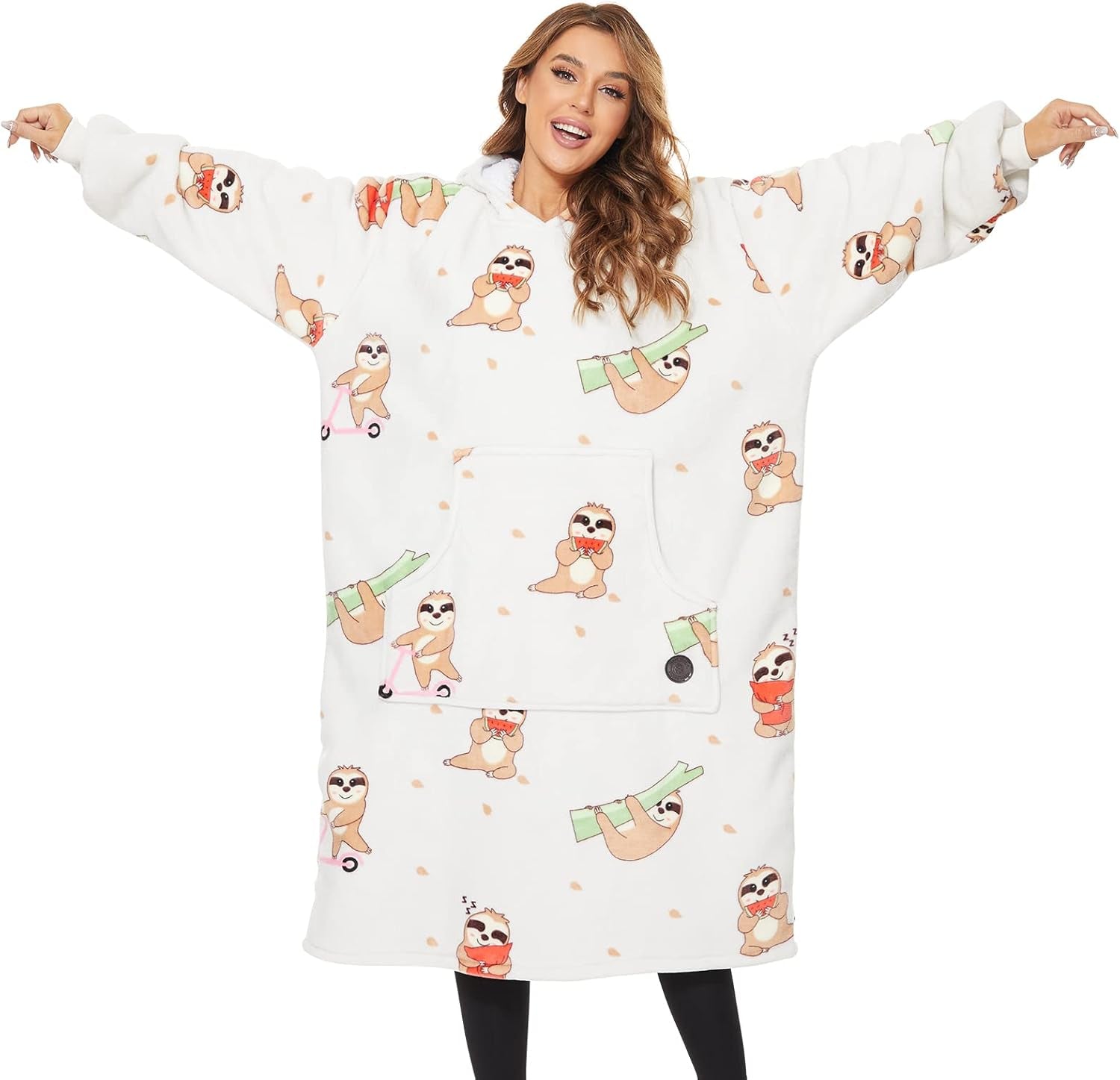 Wearable Blanket Hoodie, Oversized Sherpa Sweatshirt Blanket for Adults Women Men, Warm Cozy Hooded Blanket, Gifts for Mom Girlfriend