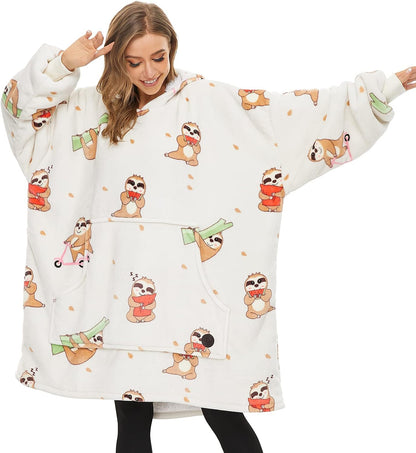 Wearable Blanket Hoodie, Oversized Sherpa Sweatshirt Blanket for Adults Women Men, Warm Cozy Hooded Blanket, Gifts for Mom Girlfriend