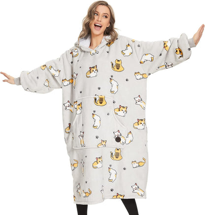 Wearable Blanket Hoodie, Oversized Sherpa Sweatshirt Blanket for Adults Women Men, Warm Cozy Hooded Blanket, Gifts for Mom Girlfriend